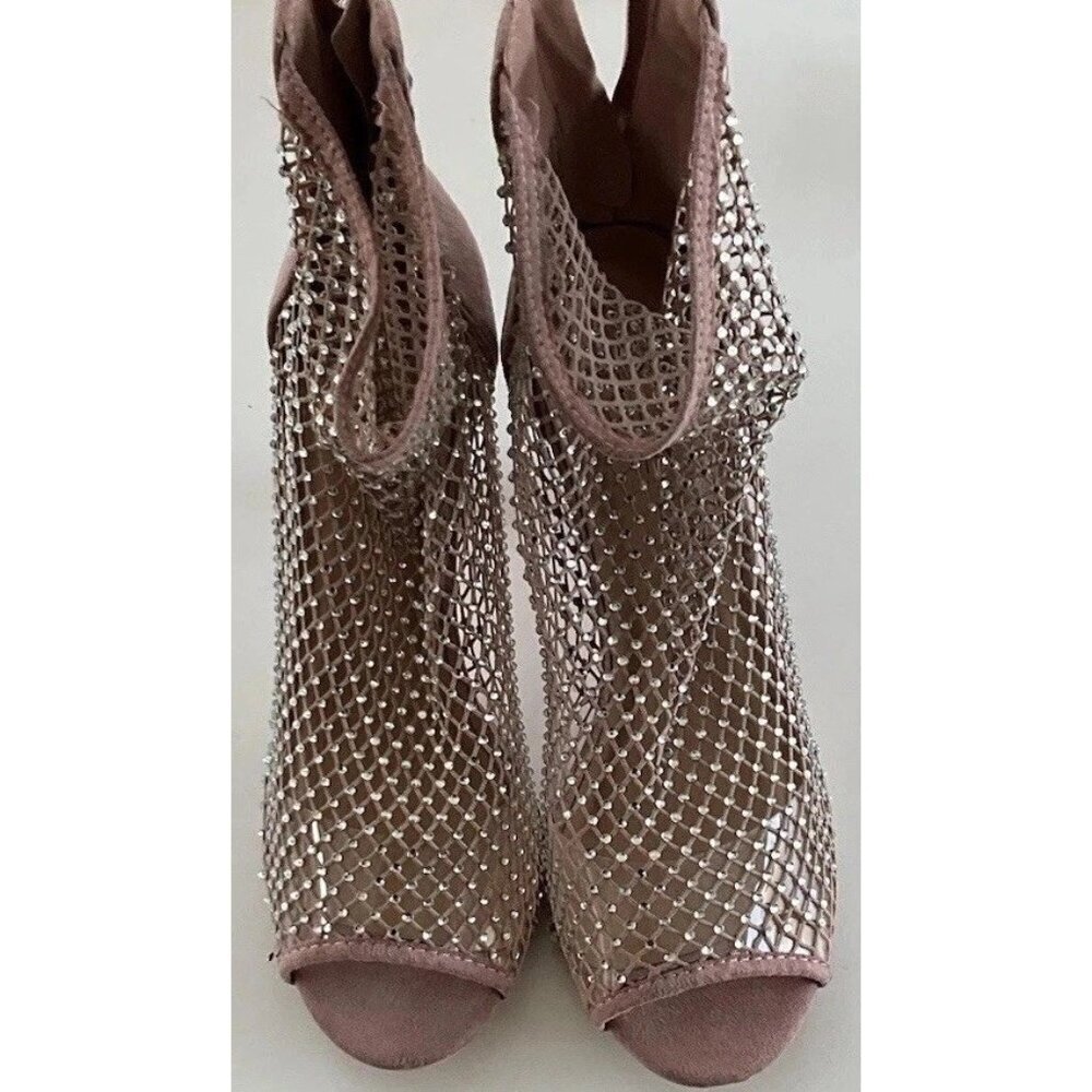 Bisou Bisou Leather shoes size 7.5 Pink Crystal Stone Womens Prom Shoes heels